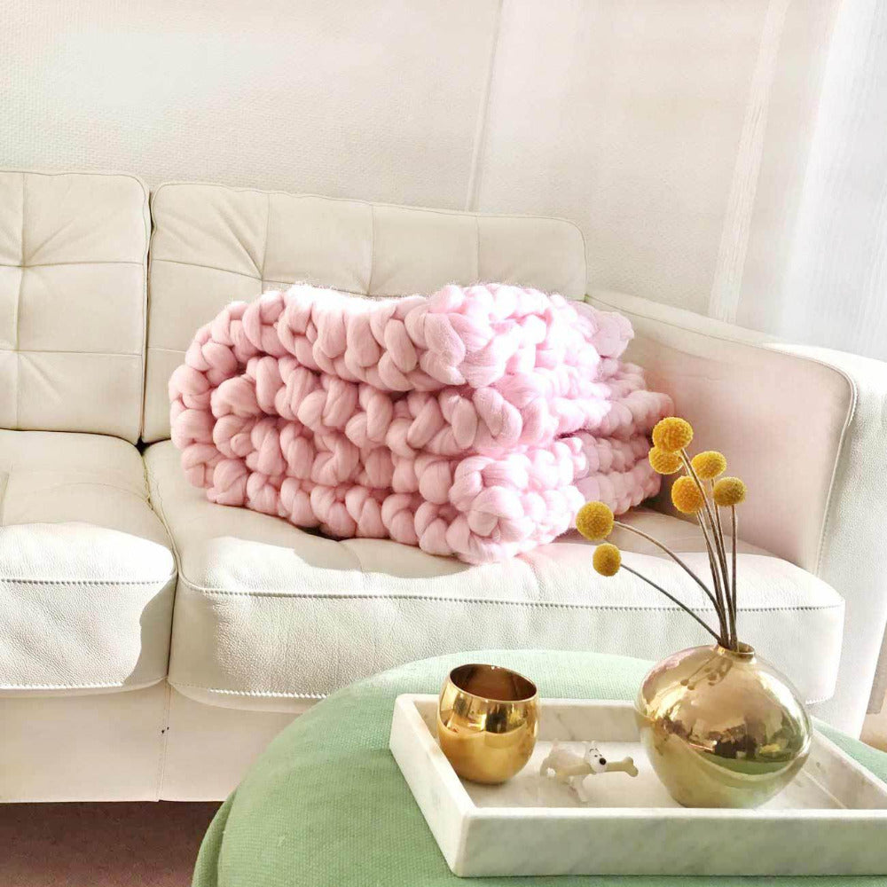 Wool blanket 'Cosima Chunky Knit Baby Pink'