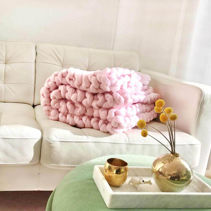 Wool blanket 'Cosima Chunky Knit Baby Pink'