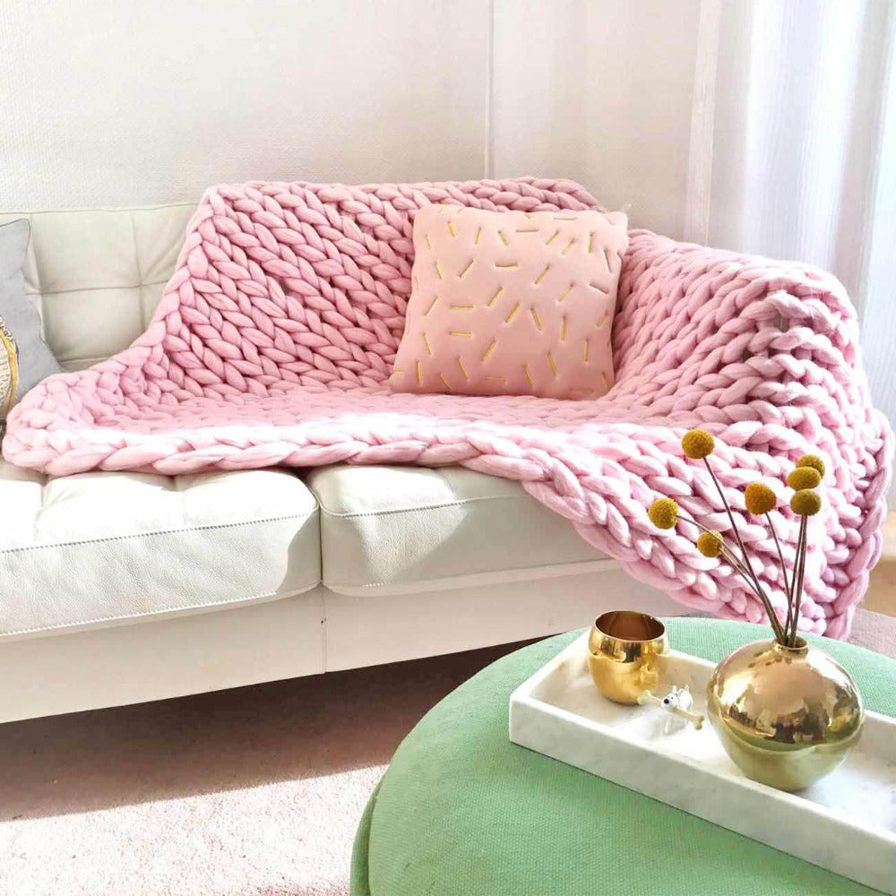 Wool blanket 'Cosima Chunky Knit Baby Pink'